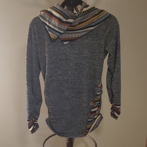 Dressfo Gray Patterned Women's Hoodie with Button Accents